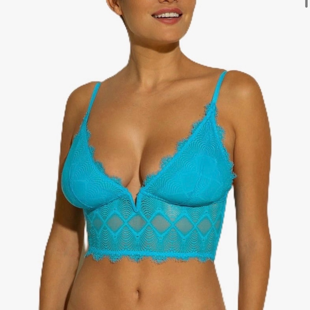 Cosabella Allure Cropped Cami Constance Blue Bralette Camisole Plunge Lace small